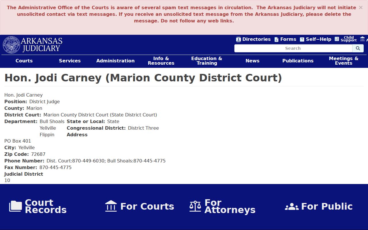 Marion County court calendar District Court judge and department listing