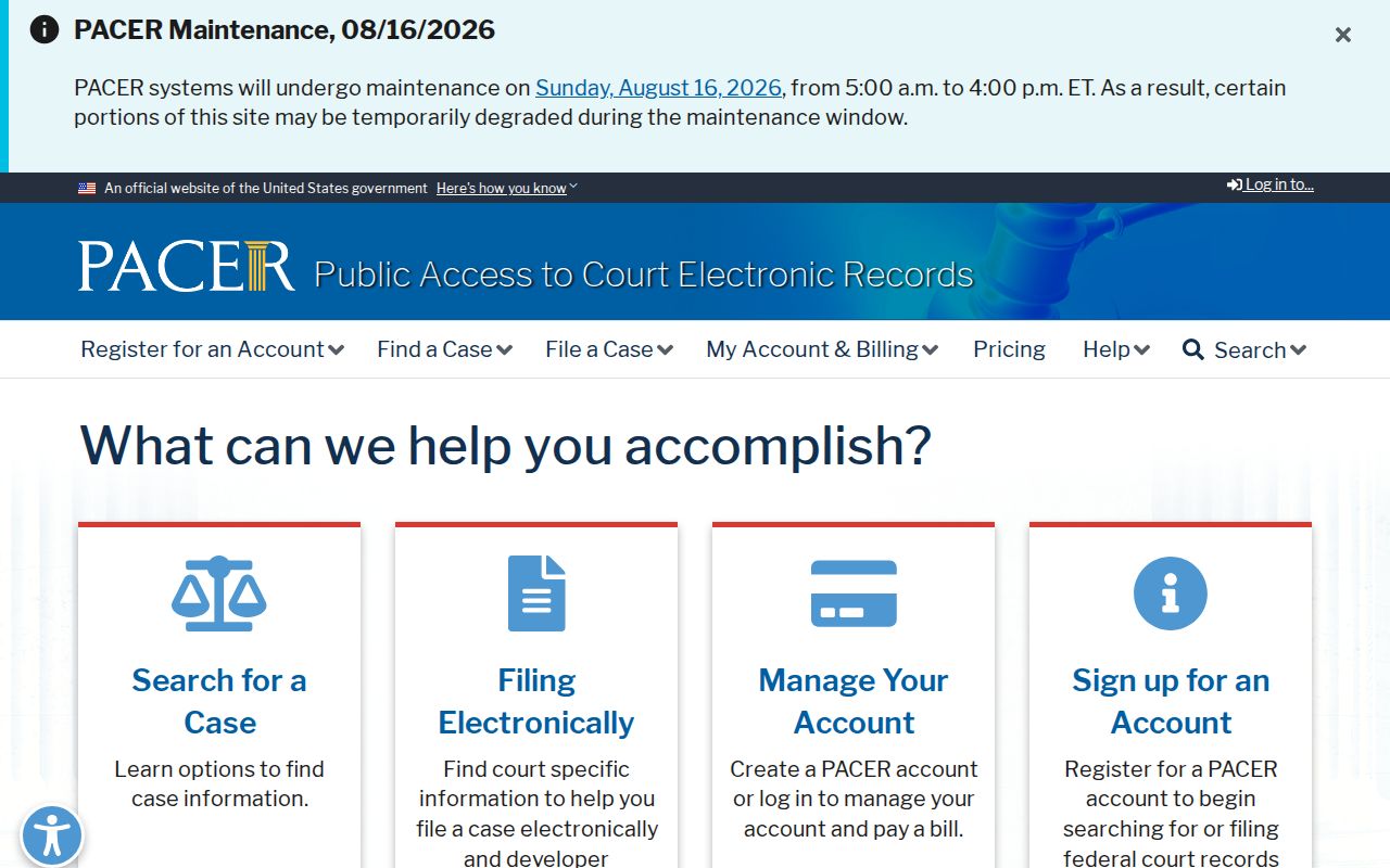 PACER access information for Marion County federal court records