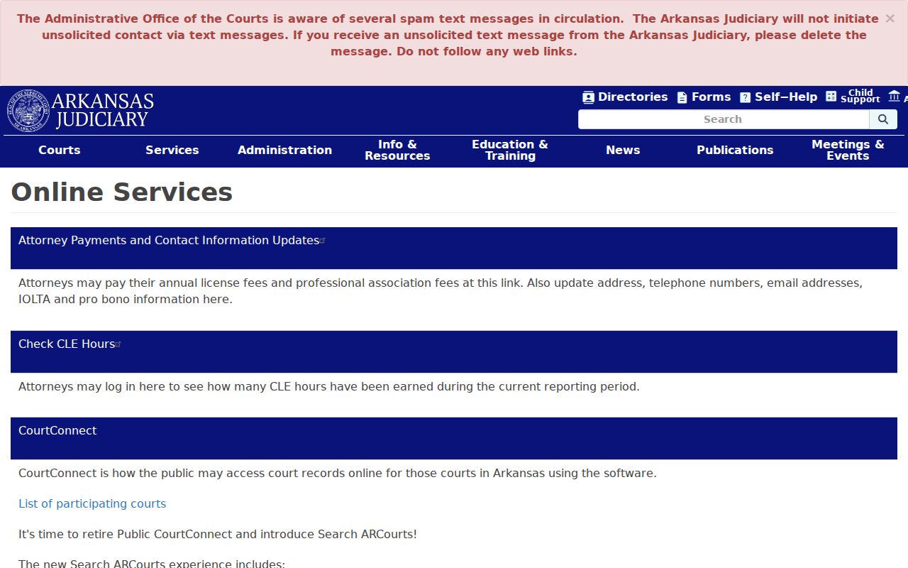 Marion County court docket links on the Arkansas Judiciary online services page